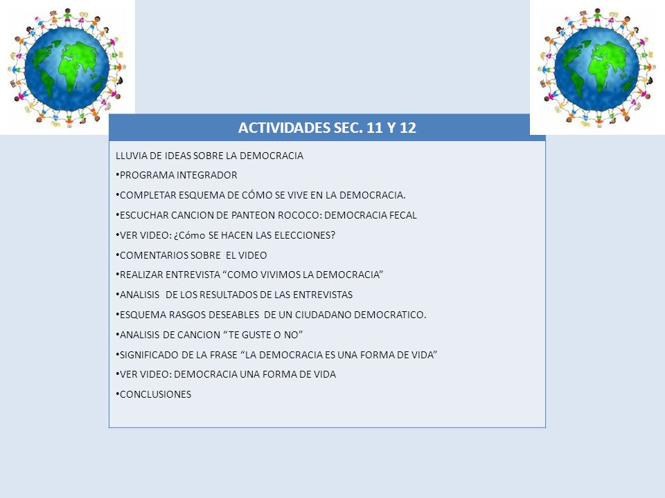 ACTIVIDADES SEC. 11 Y 12 LLUVIA DE IDEAS SOBRE LA DEMOCRACIA