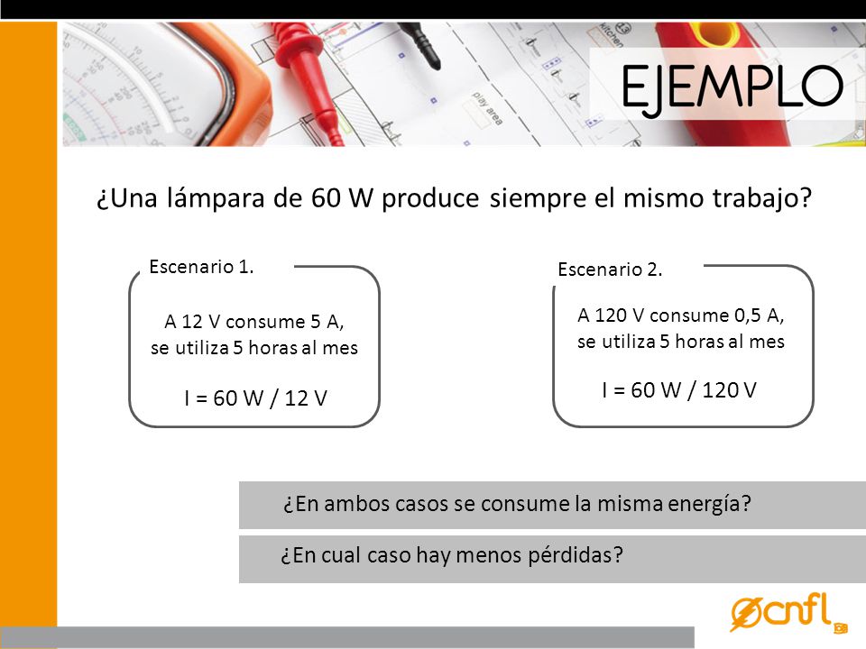 A 120 V consume 0,5 A, se utiliza 5 horas al mes