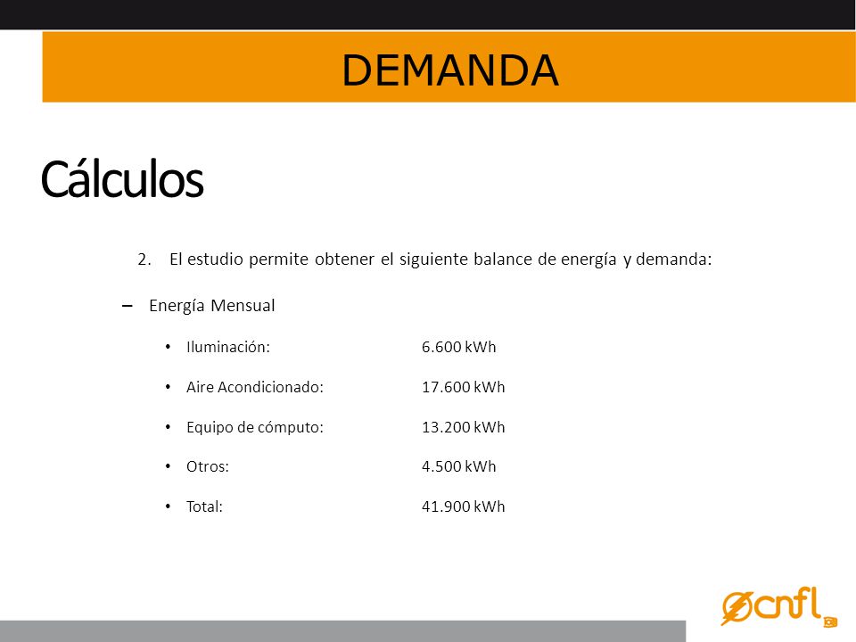 El estudio permite obtener el siguiente balance de energía y demanda: