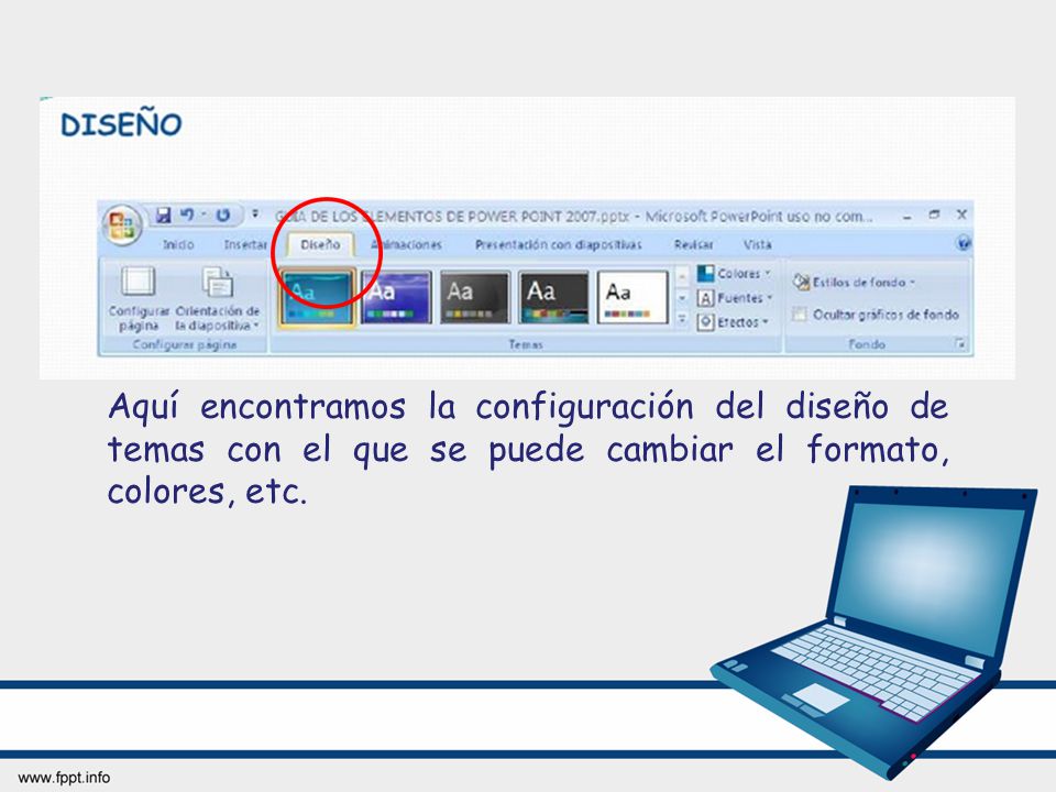 Aquí encontramos la configuración del diseño de temas con el que se puede cambiar el formato, colores, etc.
