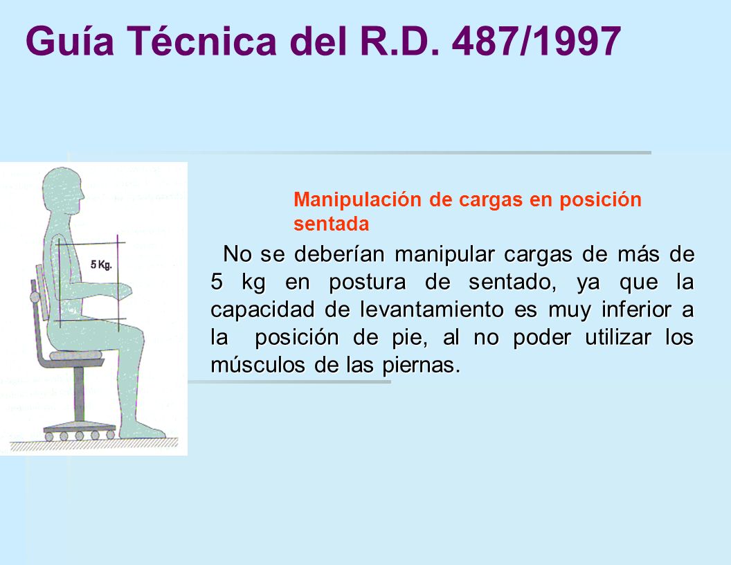 Guía Técnica del R.D. 487/1997 Manipulación de cargas en posición sentada.
