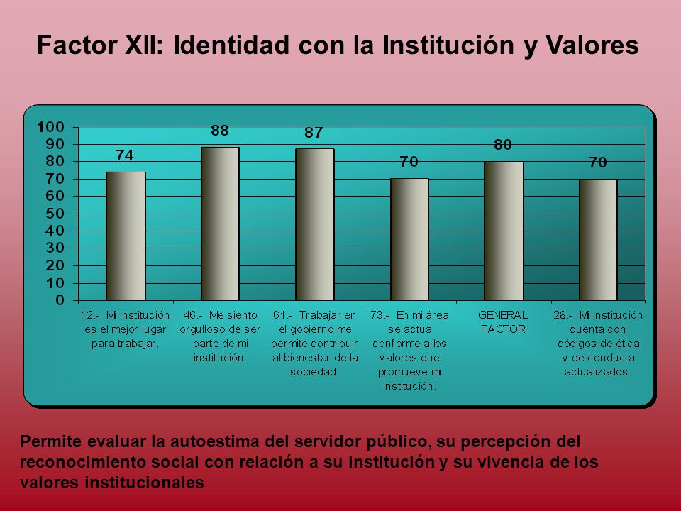 Factor XII: Identidad con la Institución y Valores