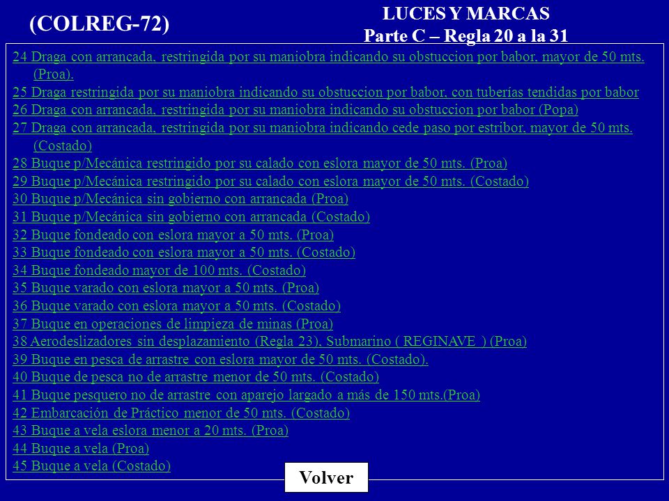 (COLREG-72) LUCES Y MARCAS Parte C – Regla 20 a la 31 Volver