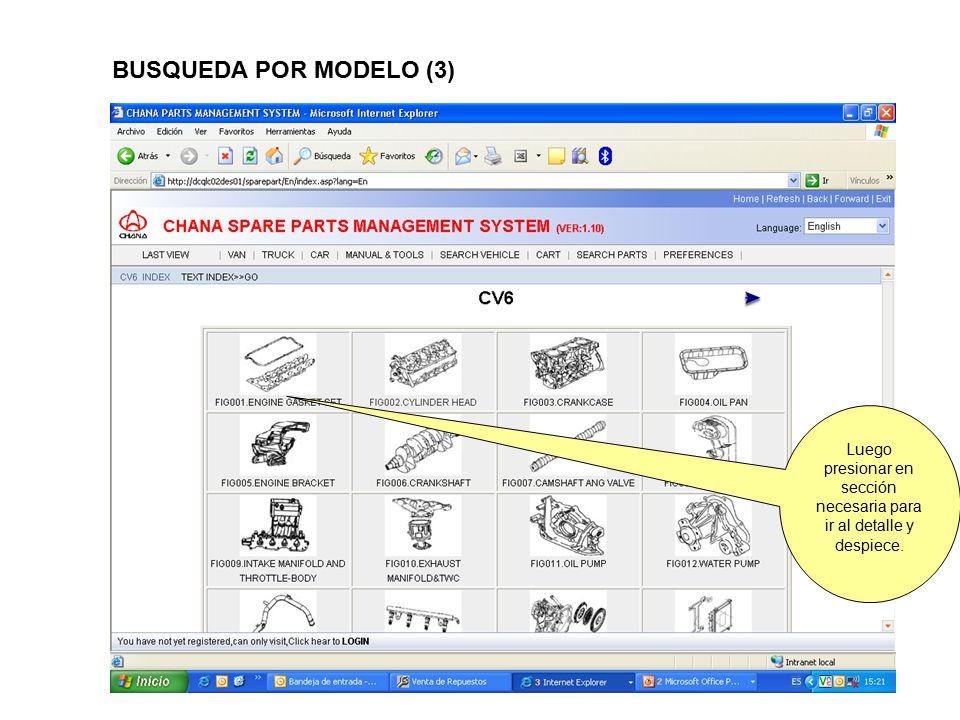 Luego presionar en sección necesaria para ir al detalle y despiece.