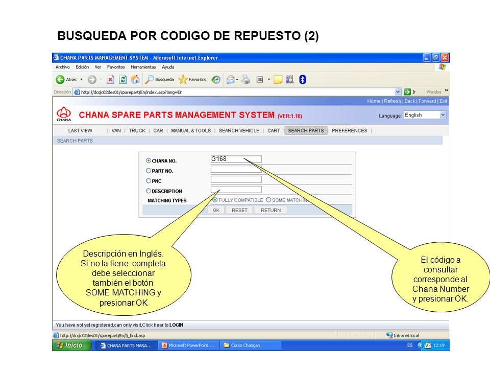 El código a consultar corresponde al Chana Number y presionar OK.
