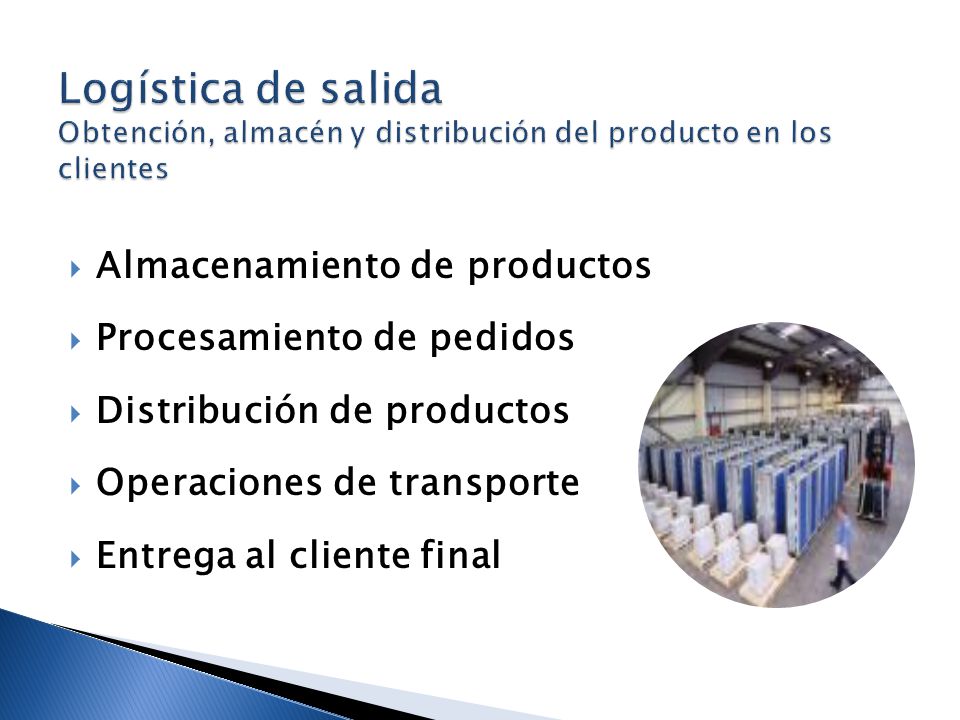 Logística de salida Obtención, almacén y distribución del producto en los clientes