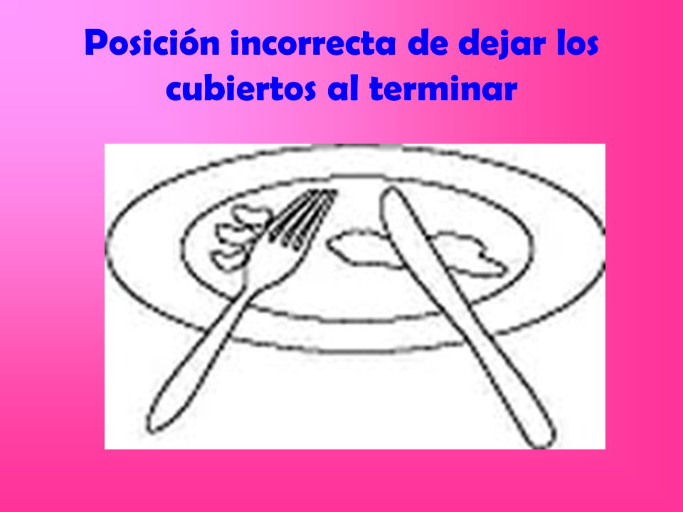 Posición incorrecta de dejar los cubiertos al terminar