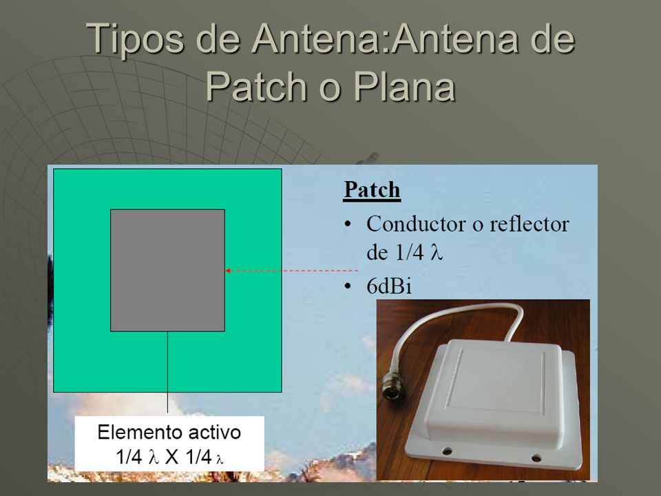 Tipos de Antena:Antena de Patch o Plana