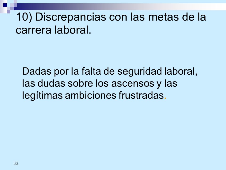 10) Discrepancias con las metas de la carrera laboral.