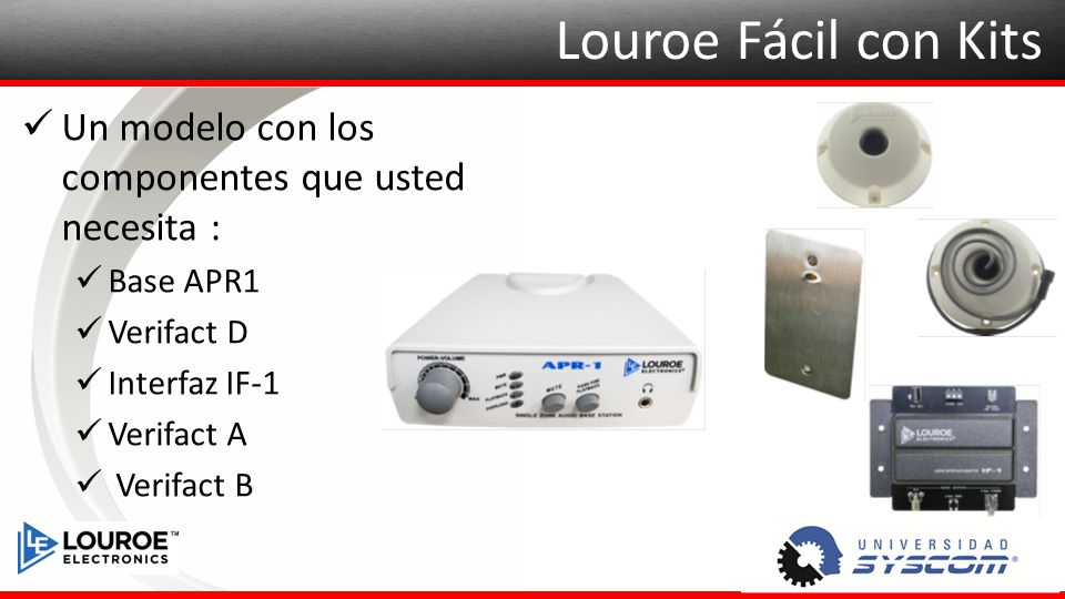 Louroe Fácil con Kits Un modelo con los componentes que usted necesita : Base APR1. Verifact D. Interfaz IF-1.