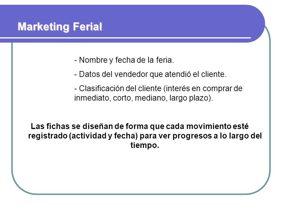 Marketing Ferial - Nombre y fecha de la feria.