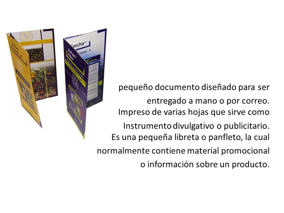 pequeño documento diseñado para ser entregado a mano o por correo