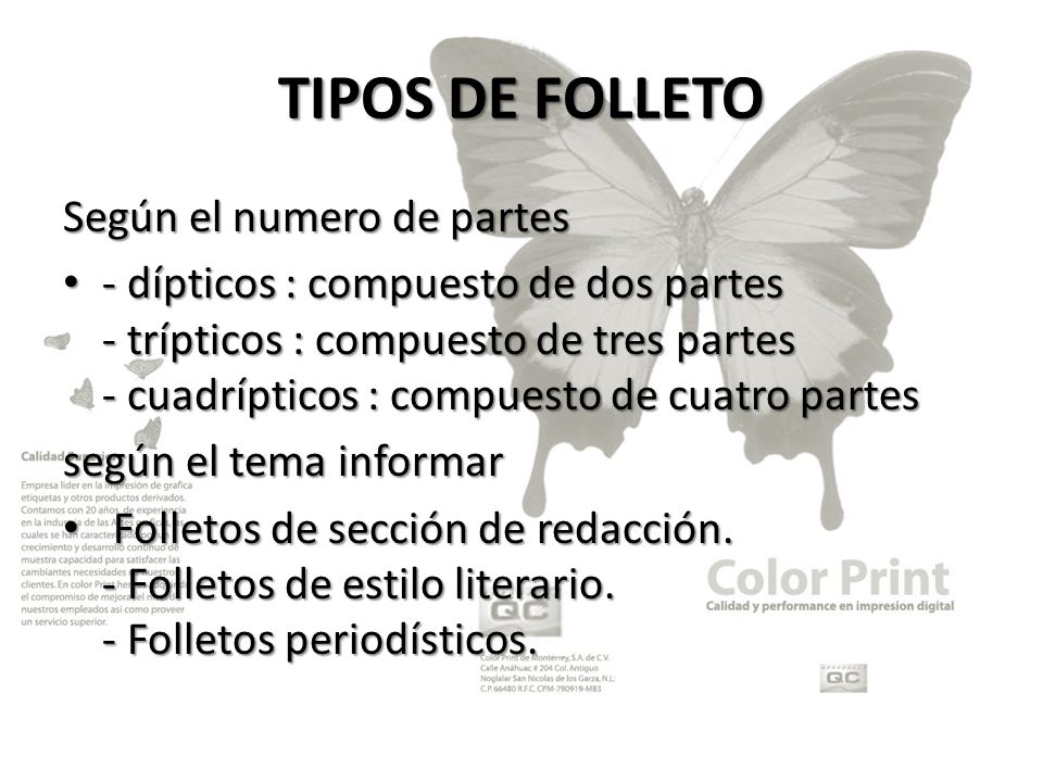 TIPOS DE FOLLETO Según el numero de partes