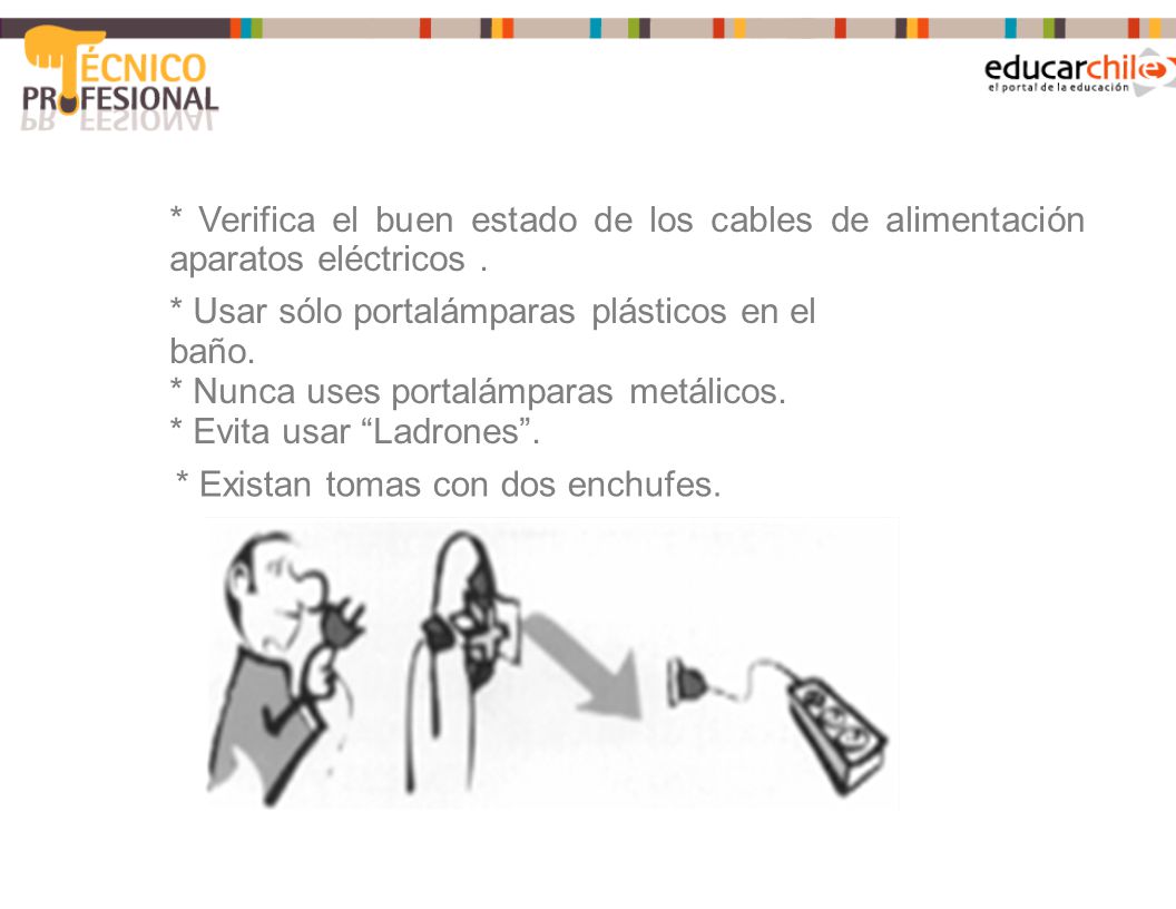 * Verifica el buen estado de los cables de alimentación aparatos eléctricos .