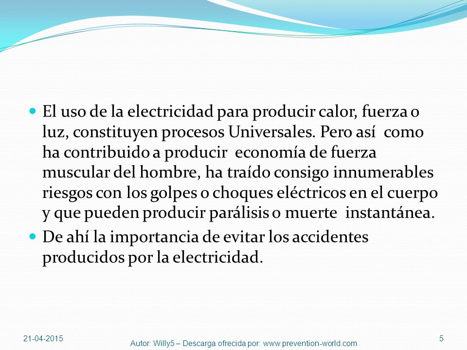 El uso de la electricidad para producir calor, fuerza o luz, constituyen procesos Universales. Pero así como ha contribuido a producir economía de fuerza muscular del hombre, ha traído consigo innumerables riesgos con los golpes o choques eléctricos en el cuerpo y que pueden producir parálisis o muerte instantánea.