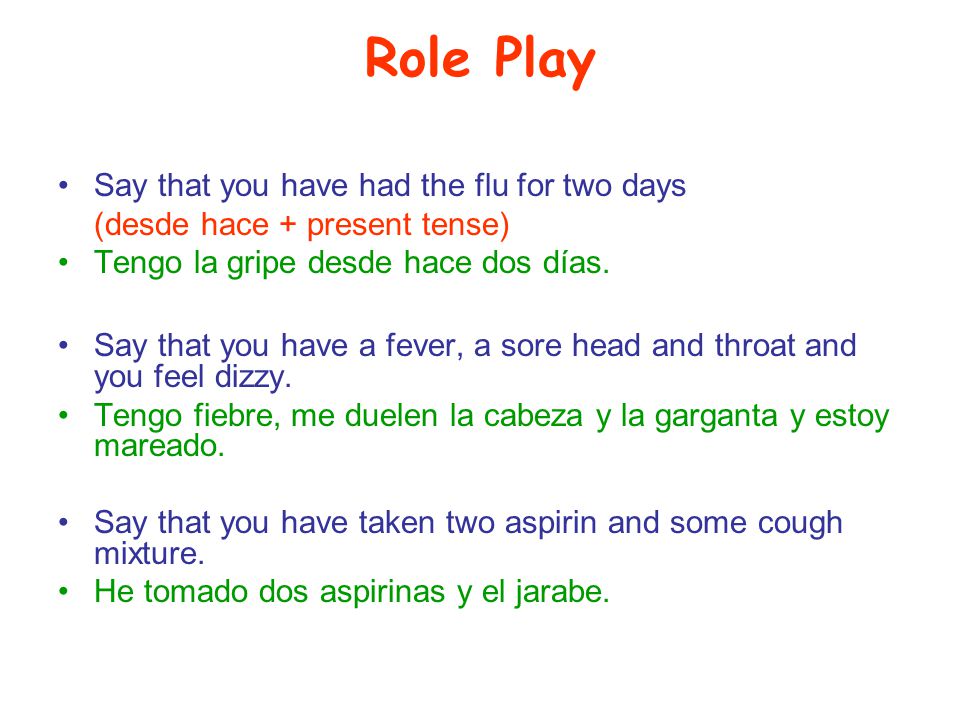 Role Play Say that you have had the flu for two days