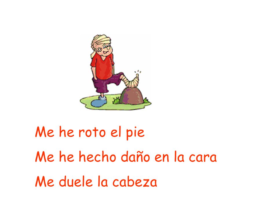 Me he roto el pie Me he hecho daño en la cara Me duele la cabeza