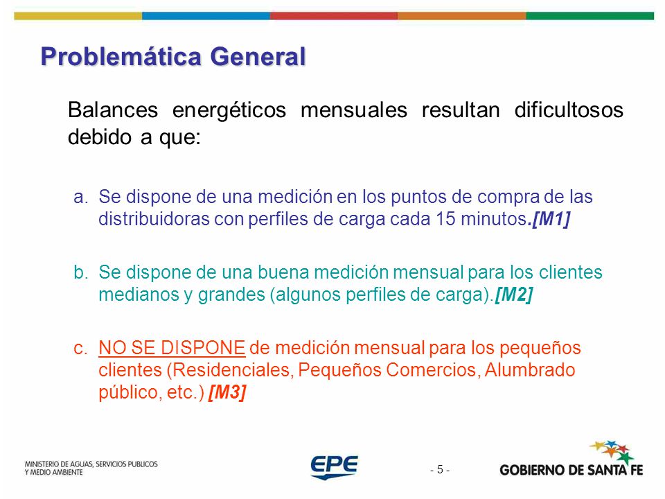 Problemática General Balances energéticos mensuales resultan dificultosos debido a que:
