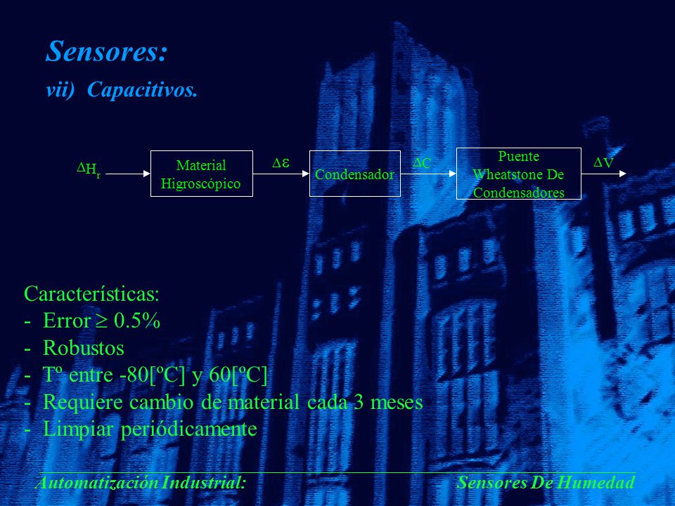 Sensores: vii) Capacitivos. Características: Error  0.5% - Robustos