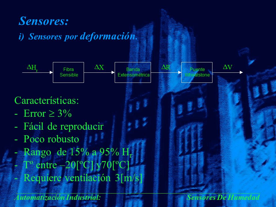 Sensores: Características: Error  3% Fácil de reproducir Poco robusto