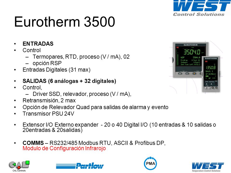 Eurotherm 3500 ENTRADAS Control Termopares, RTD, proceso (V / mA), 02