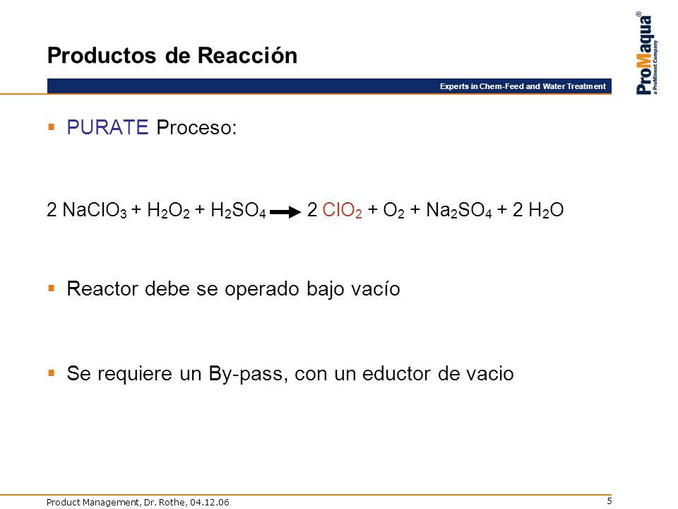 Productos de Reacción PURATE Proceso: