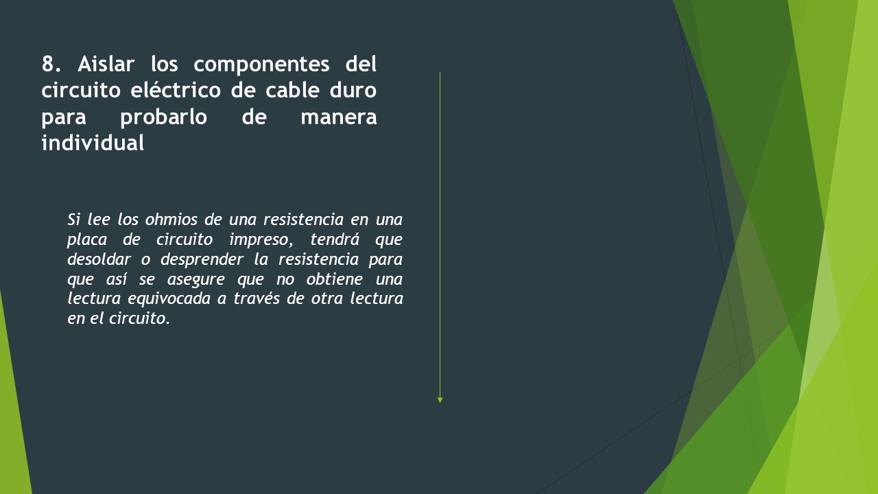 8. Aislar los componentes del circuito eléctrico de cable duro para probarlo de manera individual