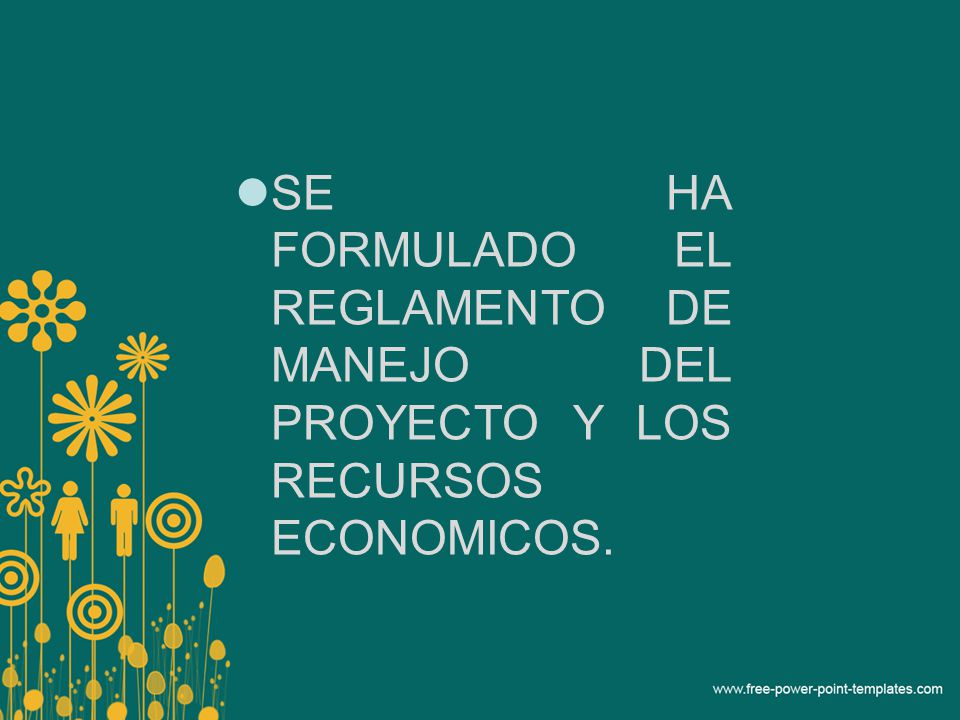 SE HA FORMULADO EL REGLAMENTO DE MANEJO DEL PROYECTO Y LOS RECURSOS ECONOMICOS.