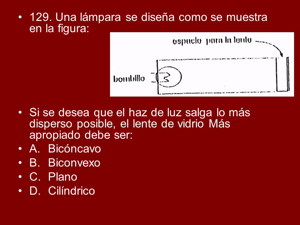 129. Una lámpara se diseña como se muestra en la figura: