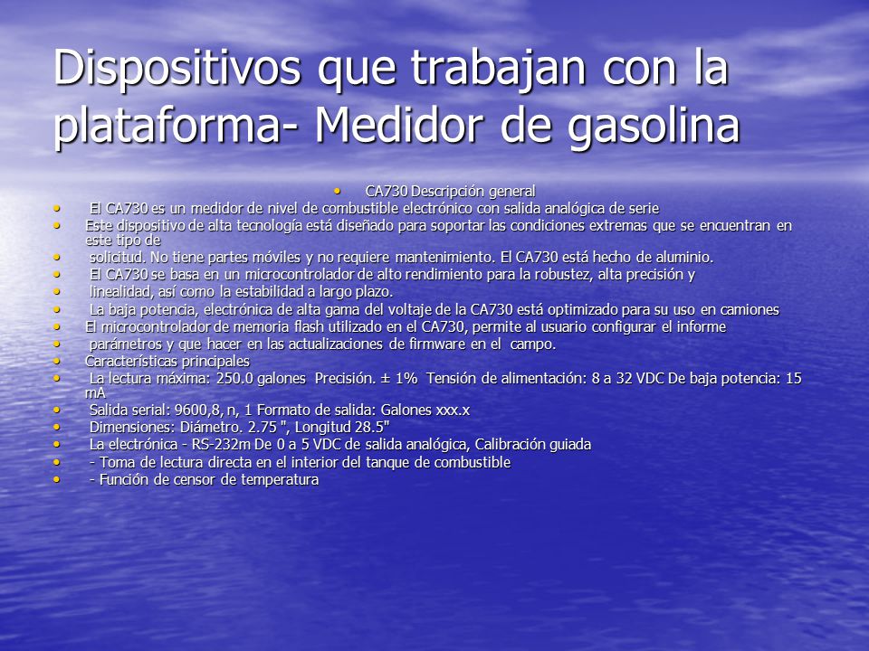 Dispositivos que trabajan con la plataforma- Medidor de gasolina
