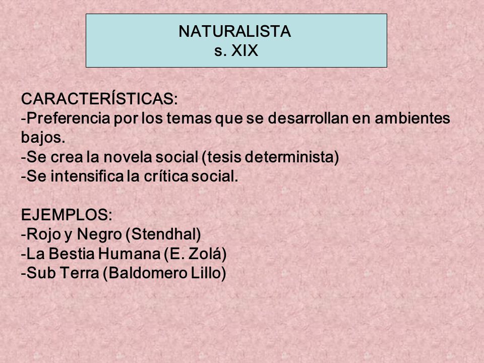 NATURALISTA s. XIX. CARACTERÍSTICAS: Preferencia por los temas que se desarrollan en ambientes. bajos.