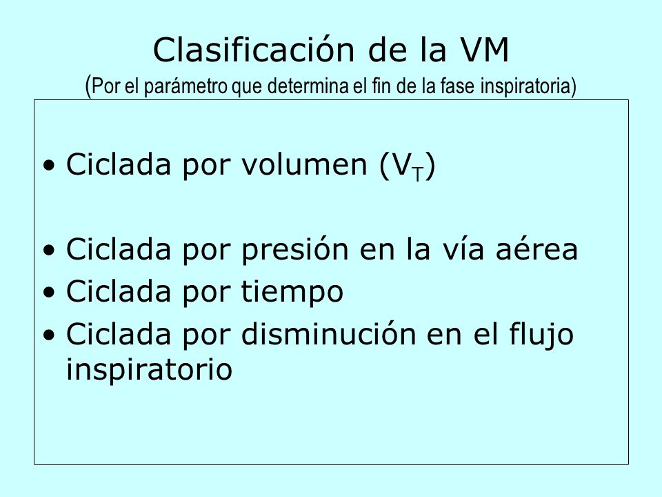 Clasificación de la VM (Por el parámetro que determina el fin de la fase inspiratoria)