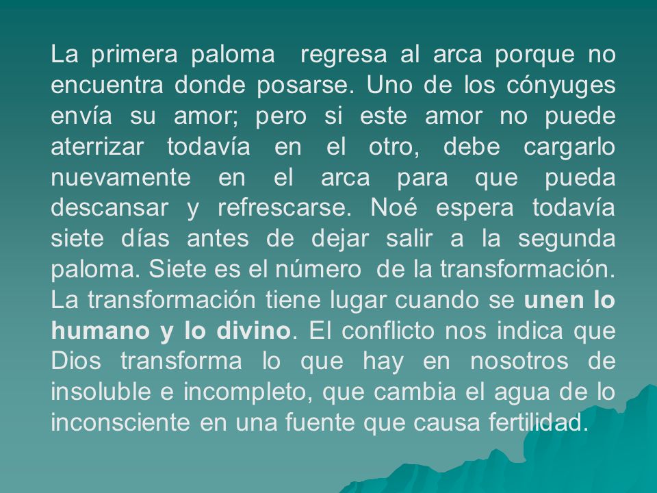 La primera paloma regresa al arca porque no encuentra donde posarse