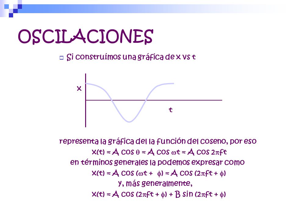OSCILACIONES Si construímos una gráfica de x vs t x t