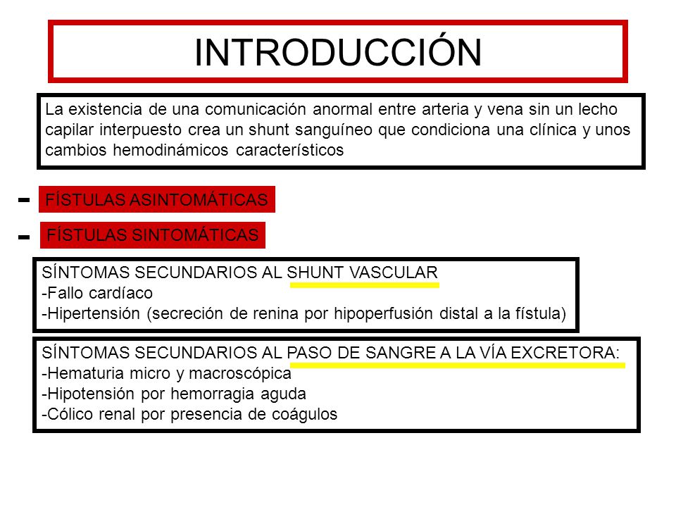 INTRODUCCIÓN La existencia de una comunicación anormal entre arteria y vena sin un lecho.