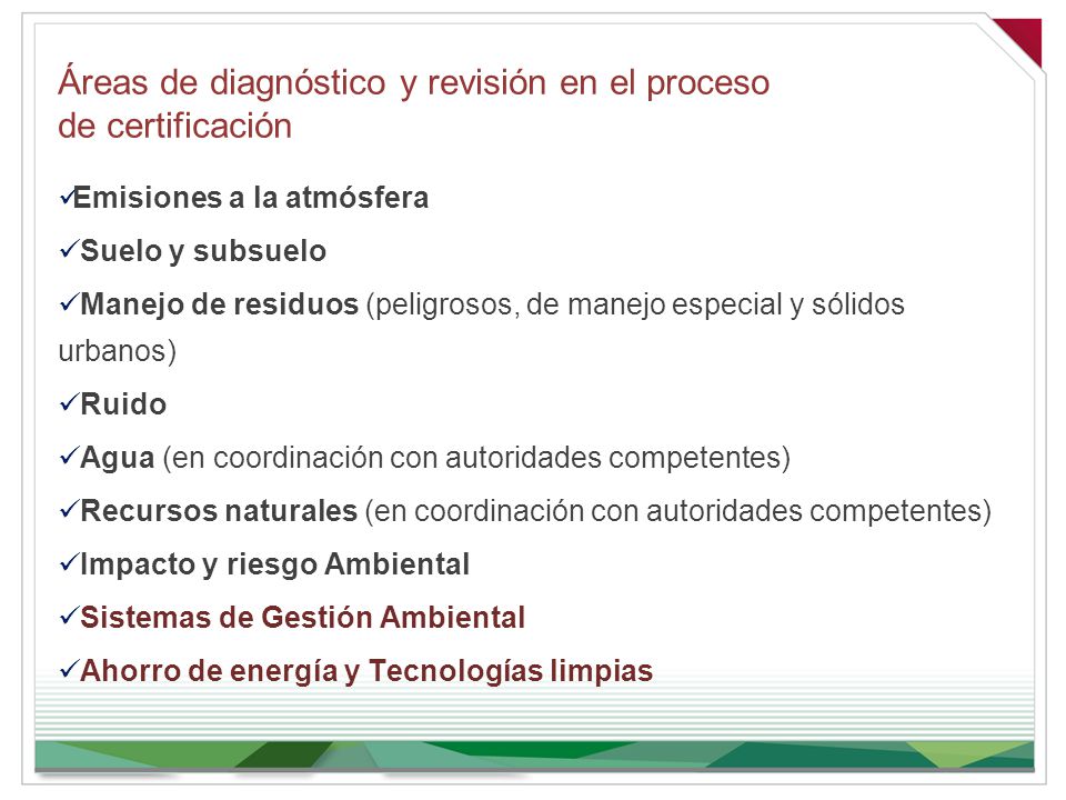 Áreas de diagnóstico y revisión en el proceso de certificación