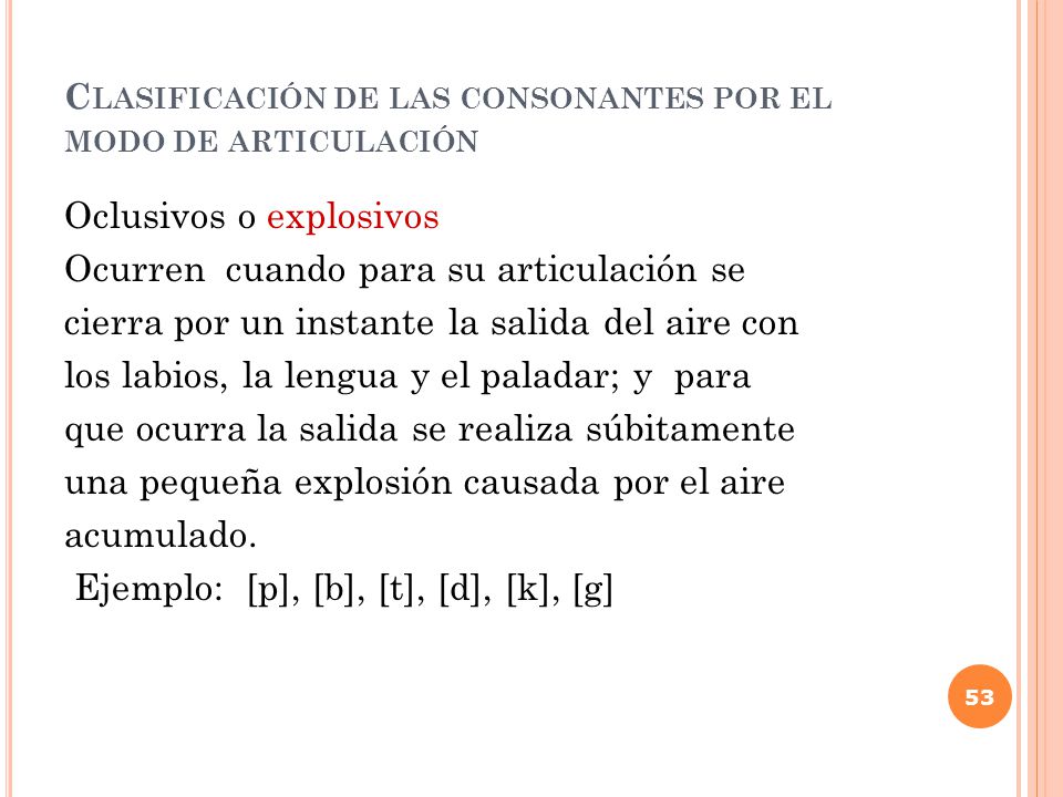 Clasificación de las consonantes por el modo de articulación