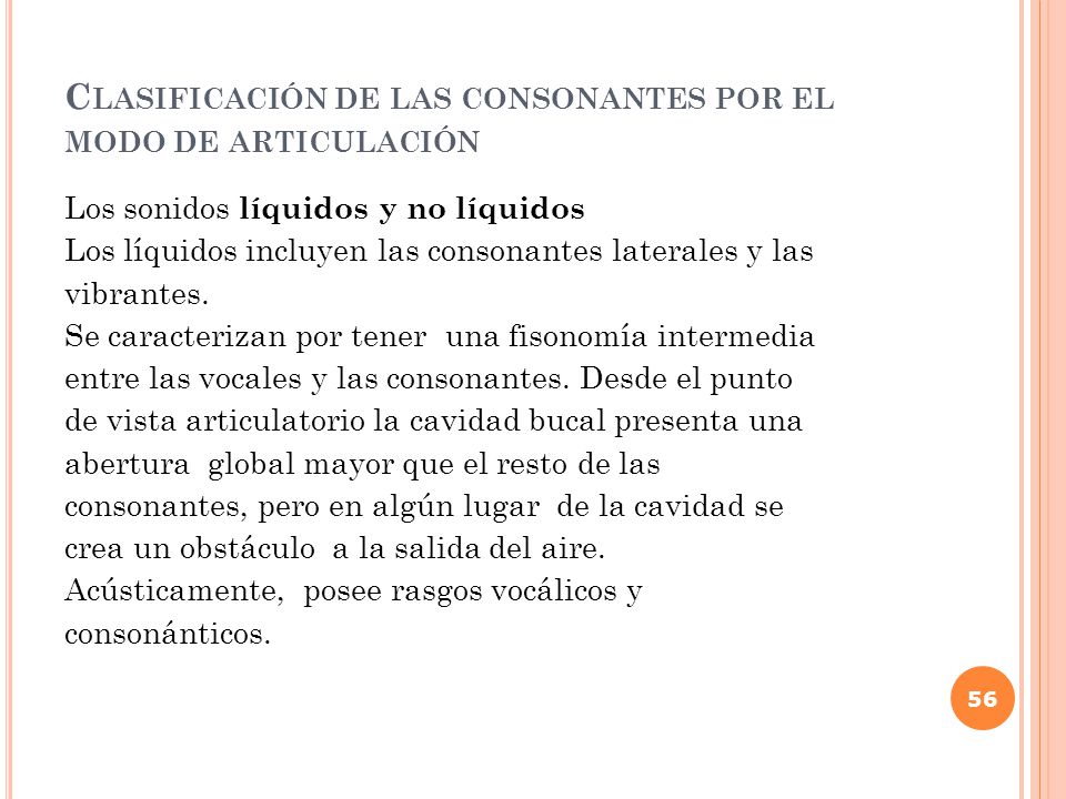 Clasificación de las consonantes por el modo de articulación