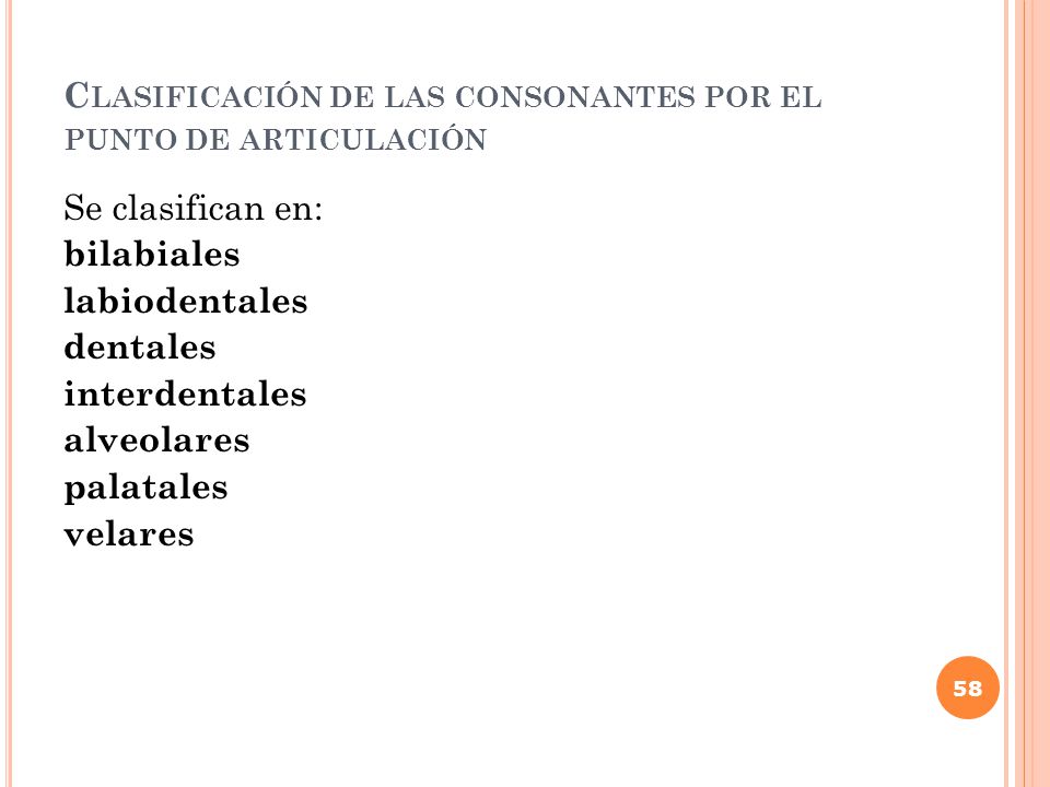 Clasificación de las consonantes por el punto de articulación