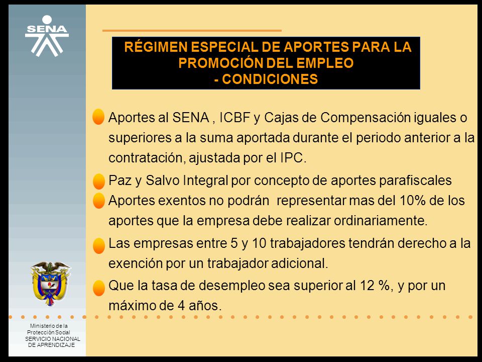RÉGIMEN ESPECIAL DE APORTES PARA LA PROMOCIÓN DEL EMPLEO - CONDICIONES