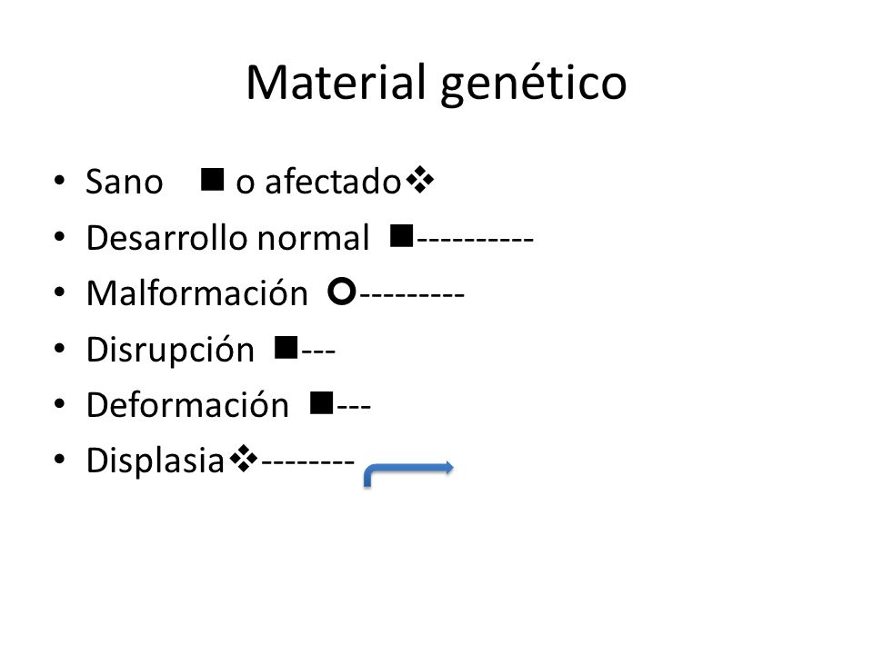 Material genético Sano  o afectado Desarrollo normal 