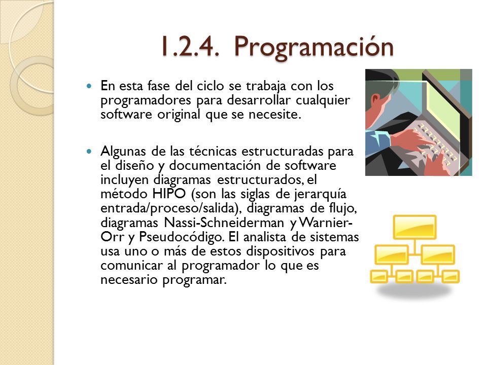 Programación En esta fase del ciclo se trabaja con los programadores para desarrollar cualquier software original que se necesite.