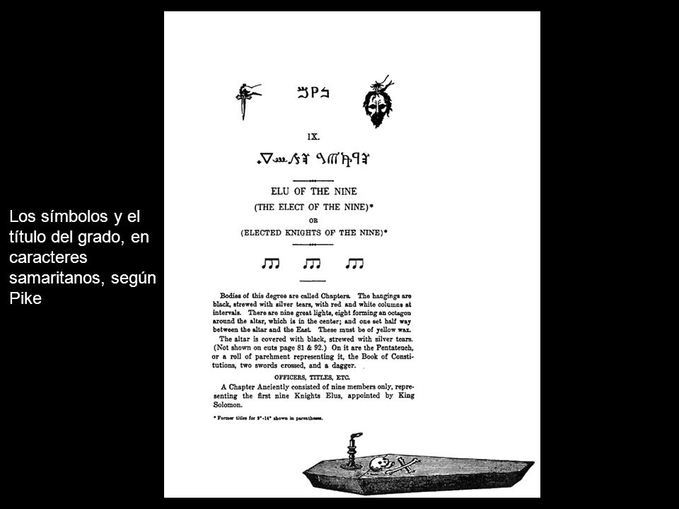 Los símbolos y el título del grado, en caracteres samaritanos, según Pike