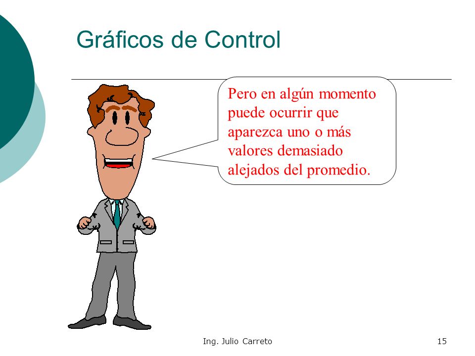 Gráficos de Control Pero en algún momento puede ocurrir que aparezca uno o más valores demasiado alejados del promedio.
