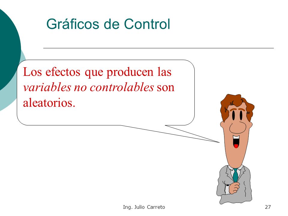 Gráficos de Control Los efectos que producen las variables no controlables son aleatorios.