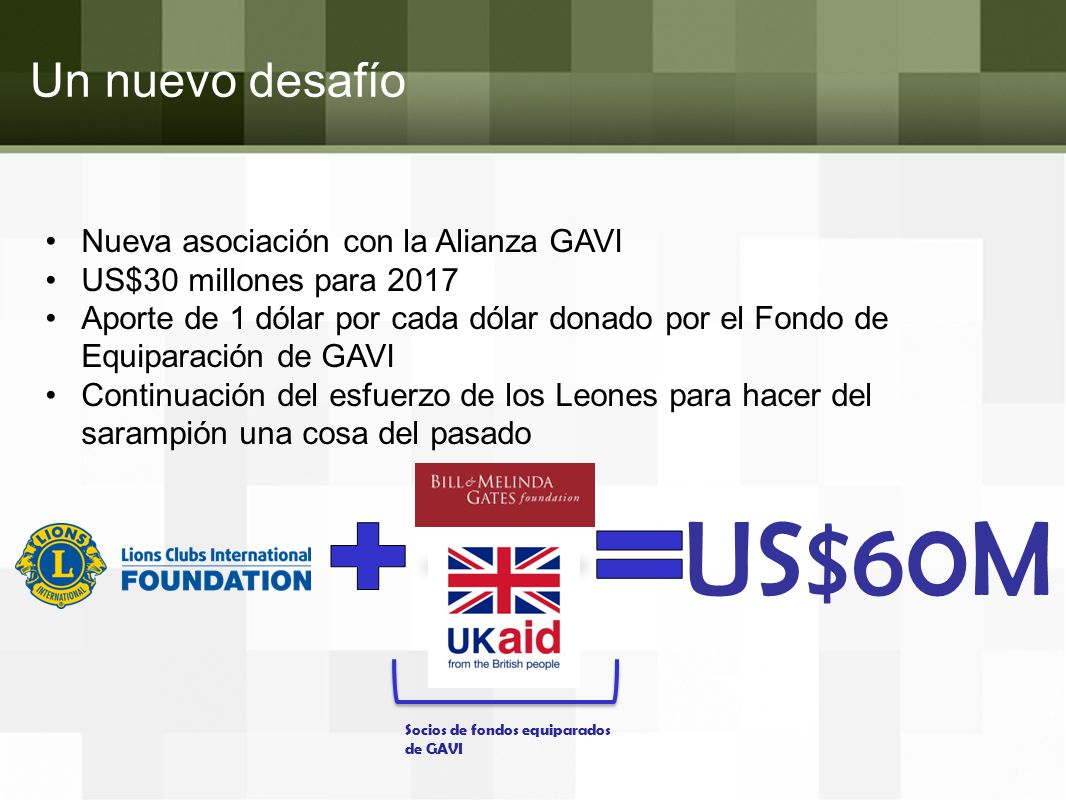US$60M Un nuevo desafío Nueva asociación con la Alianza GAVI