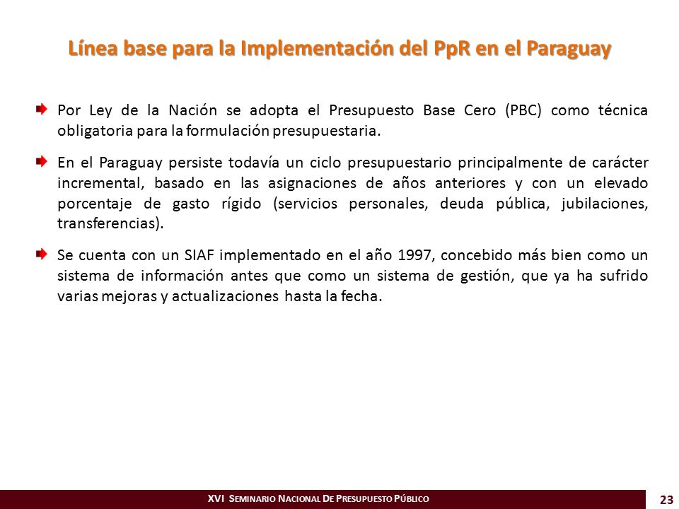 Línea base para la Implementación del PpR en el Paraguay