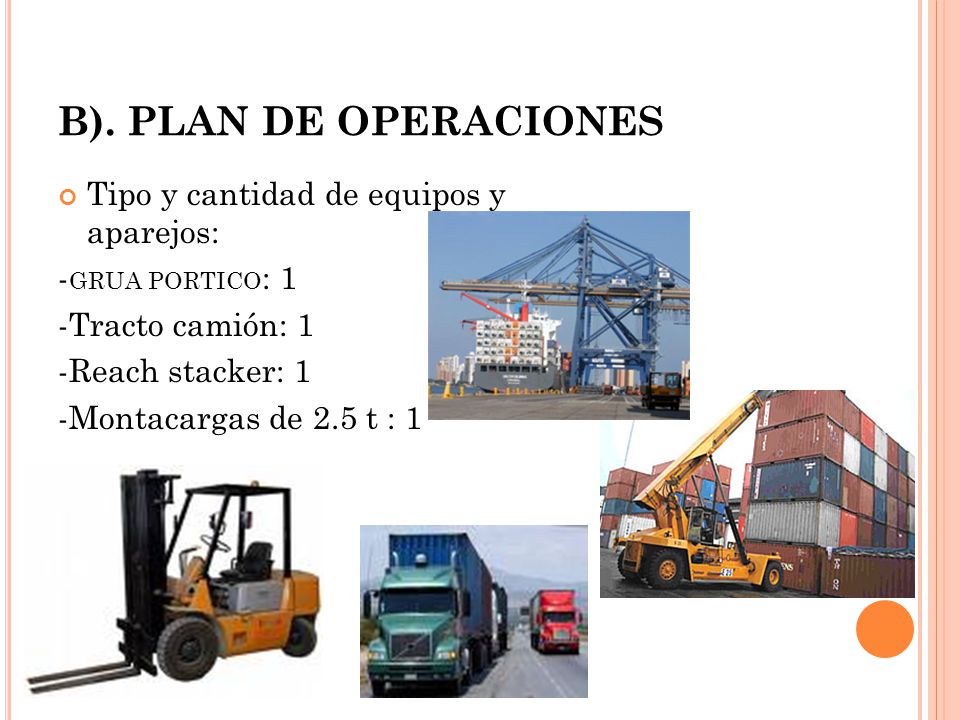 B). PLAN DE OPERACIONES Tipo y cantidad de equipos y aparejos:
