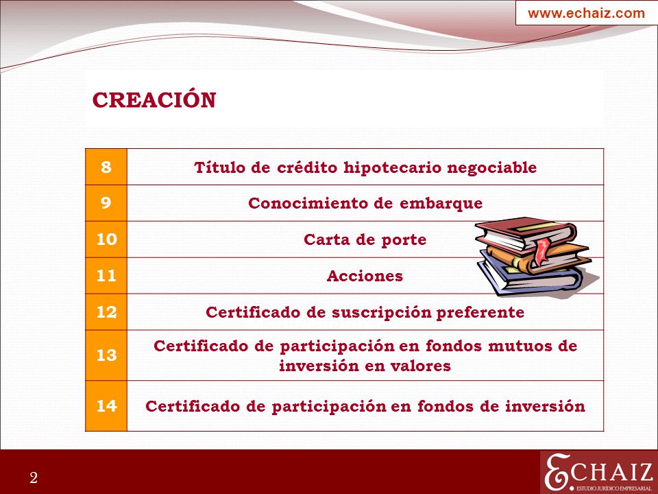 CREACIÓN Modificación de 8 Título de crédito hipotecario negociable 9