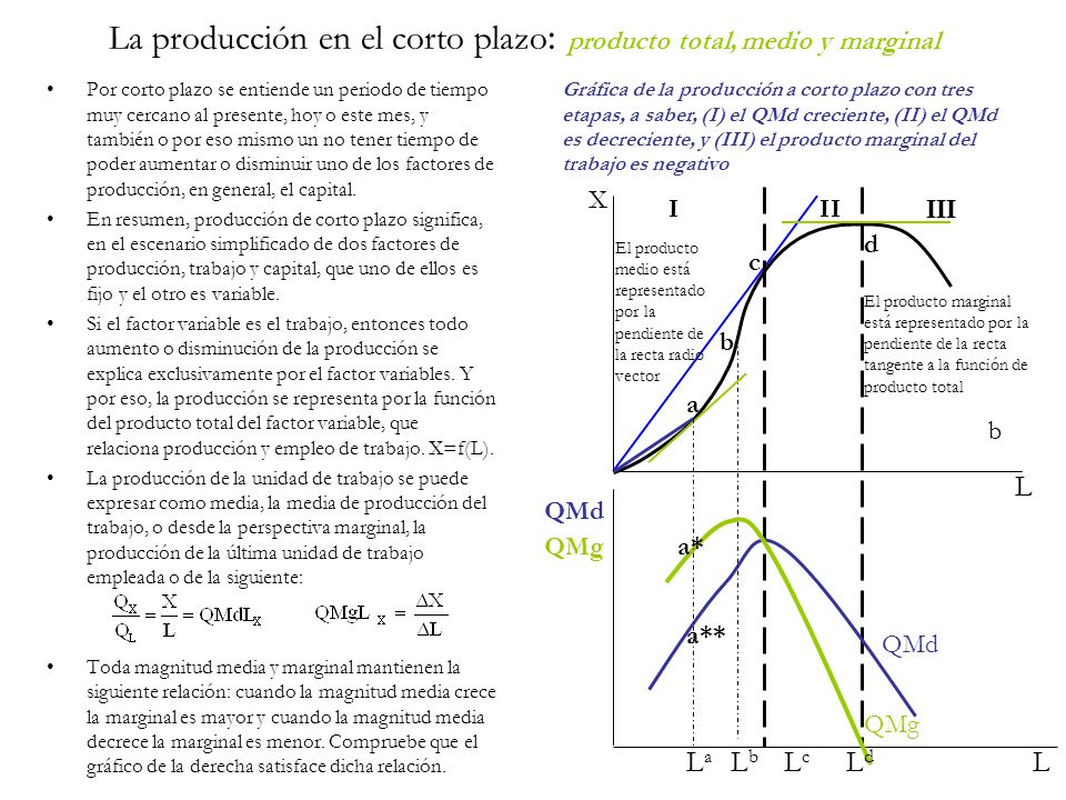 La producción en el corto plazo: producto total, medio y marginal